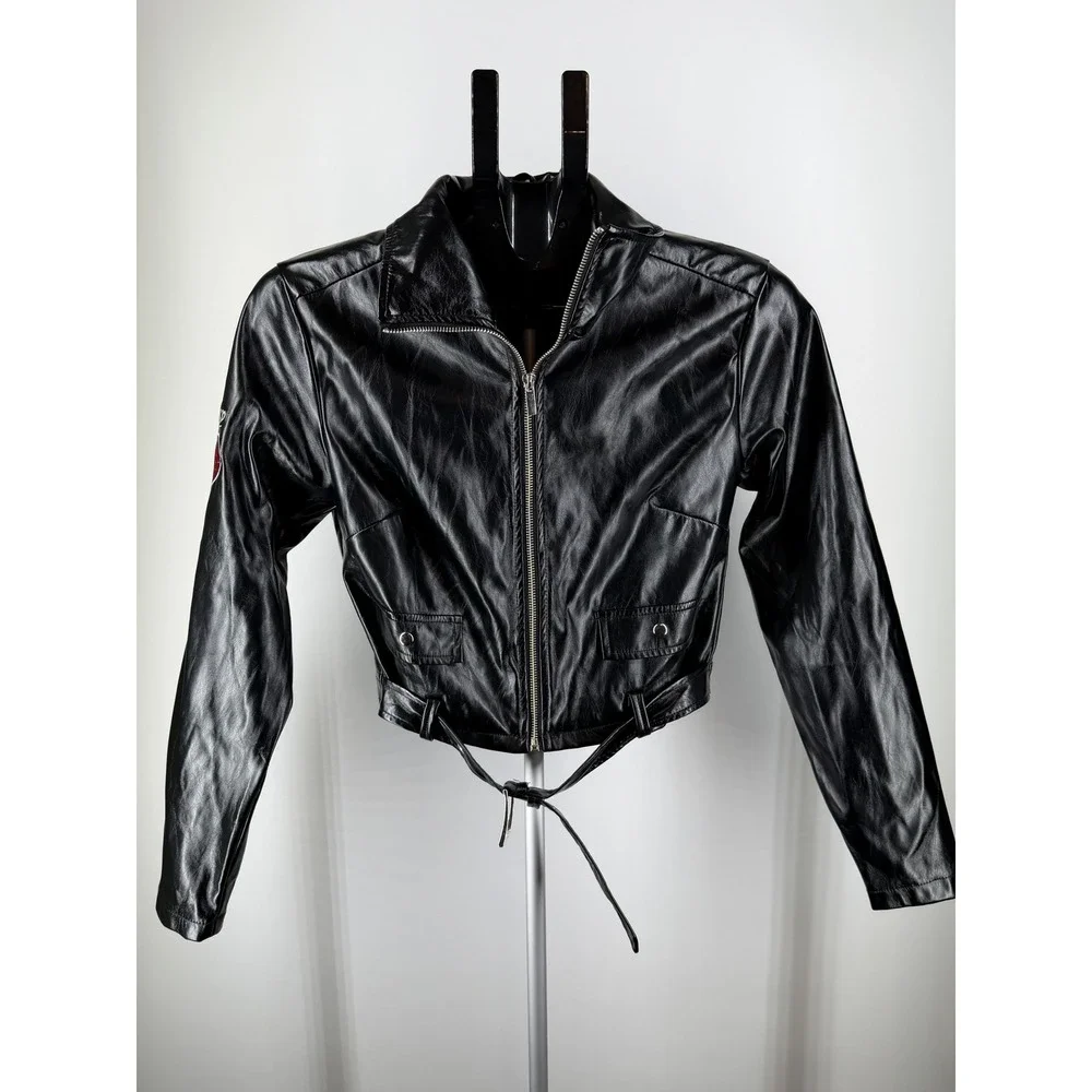Chucky Horror Franchise Faux Leather Cropped Biker Jacket Black Small‎